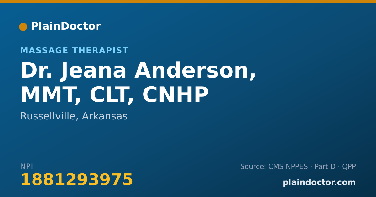 Shareable card for Jeana Anderson, MMT, CLT, CNHP - Massage Therapist, Russellville, AR