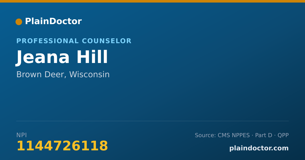 Shareable card for Jeana Hill - Professional Counselor, Brown Deer, WI
