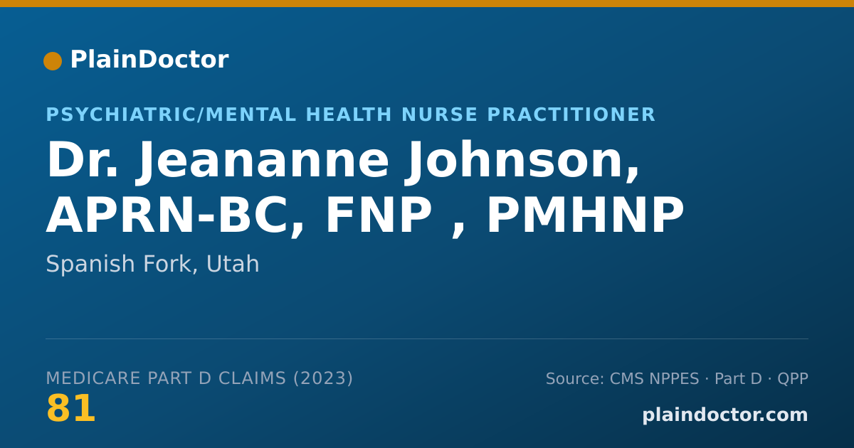 Shareable card for Jeananne Johnson, APRN-BC, FNP , PMHNP - Psychiatric/Mental Health Nurse Practitioner, Spanish Fork, UT
