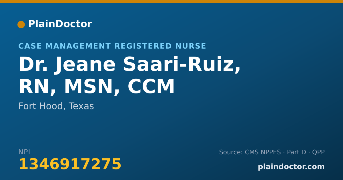 Shareable card for Jeane Saari-Ruiz, RN, MSN, CCM - Case Management Registered Nurse, Fort Hood, TX