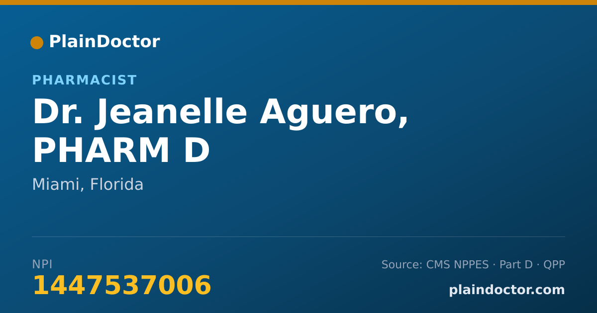 Shareable card for Jeanelle Aguero, PHARM D - Pharmacist, Miami, FL