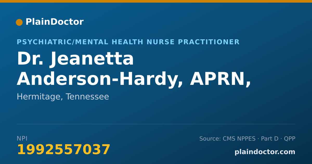 Shareable card for Jeanetta Anderson-Hardy, APRN, PMHNP-BC - Psychiatric/Mental Health Nurse Practitioner, Hermitage, TN
