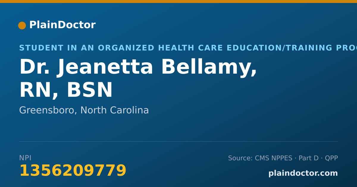 Shareable card for Jeanetta Bellamy, RN, BSN - Student in an Organized Health Care Education/Training Program, Greensboro, NC