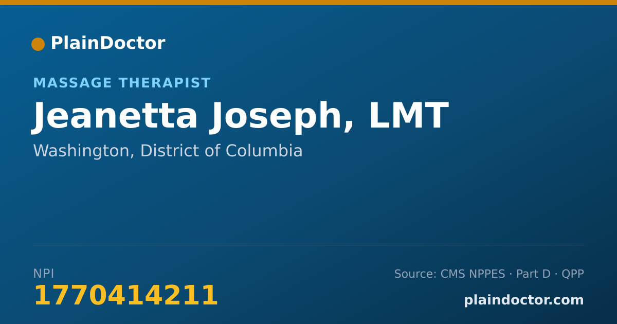 Shareable card for Jeanetta Joseph, LMT - Massage Therapist, Washington, DC
