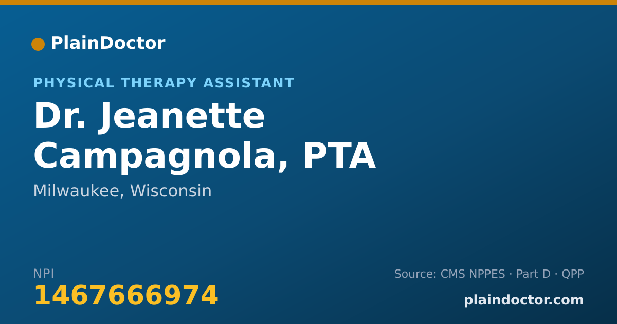 Shareable card for Jeanette Campagnola, PTA - Physical Therapy Assistant, Milwaukee, WI