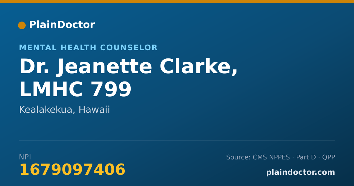 Shareable card for Jeanette Clarke, LMHC 799 - Mental Health Counselor, Kealakekua, HI
