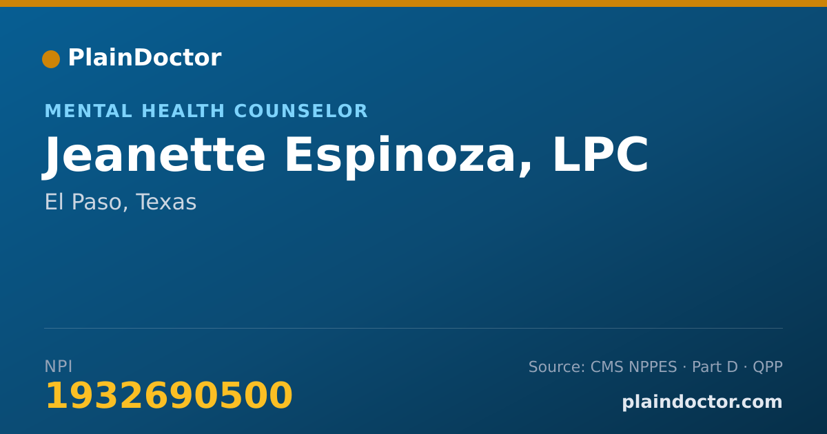 Shareable card for Jeanette Espinoza, LPC - Mental Health Counselor, El Paso, TX