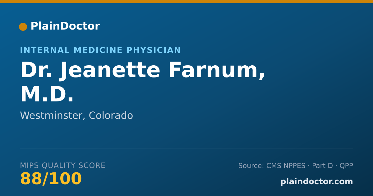Shareable card for Jeanette Farnum, M.D. - Internal Medicine Physician, Westminster, CO