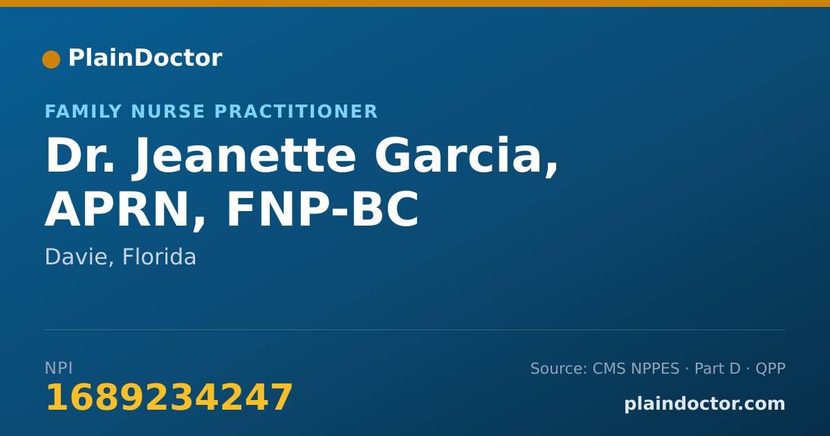 Shareable card for Jeanette Garcia, APRN, FNP-BC - Family Nurse Practitioner, Davie, FL