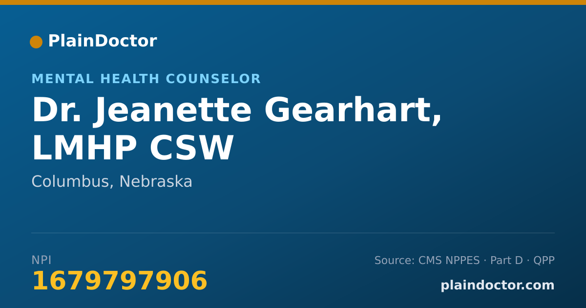 Shareable card for Jeanette Gearhart, LMHP  CSW - Mental Health Counselor, Columbus, NE