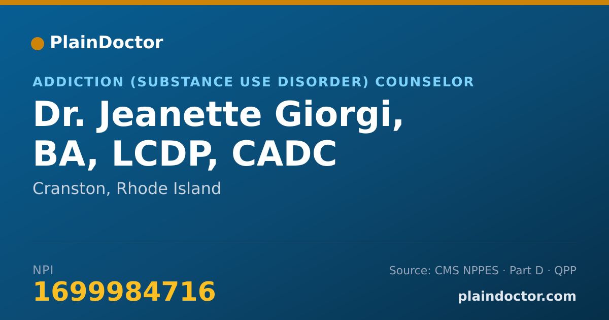 Shareable card for Jeanette Giorgi, BA, LCDP, CADC - Addiction (Substance Use Disorder) Counselor, Cranston, RI