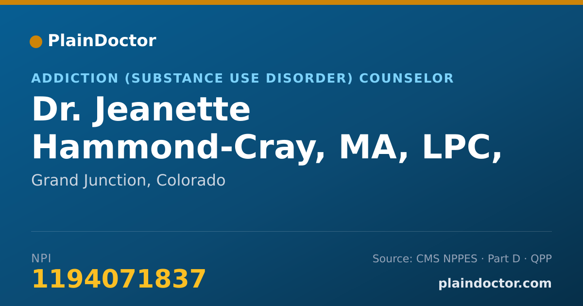 Shareable card for Jeanette Hammond-Cray, MA, LPC, CACIII - Addiction (Substance Use Disorder) Counselor, Grand Junction, CO