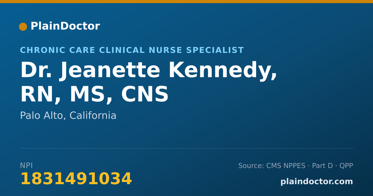 Shareable card for Jeanette Kennedy, RN, MS, CNS - Chronic Care Clinical Nurse Specialist, Palo Alto, CA