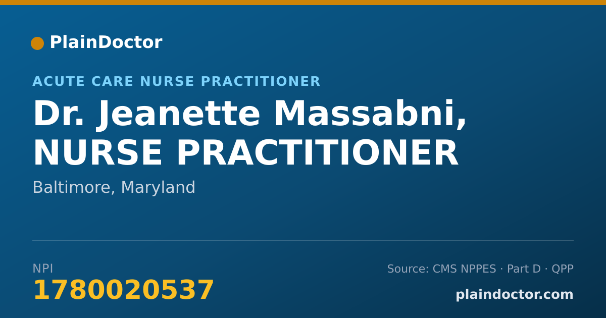 Shareable card for Jeanette Massabni, NURSE PRACTITIONER - Acute Care Nurse Practitioner, Baltimore, MD