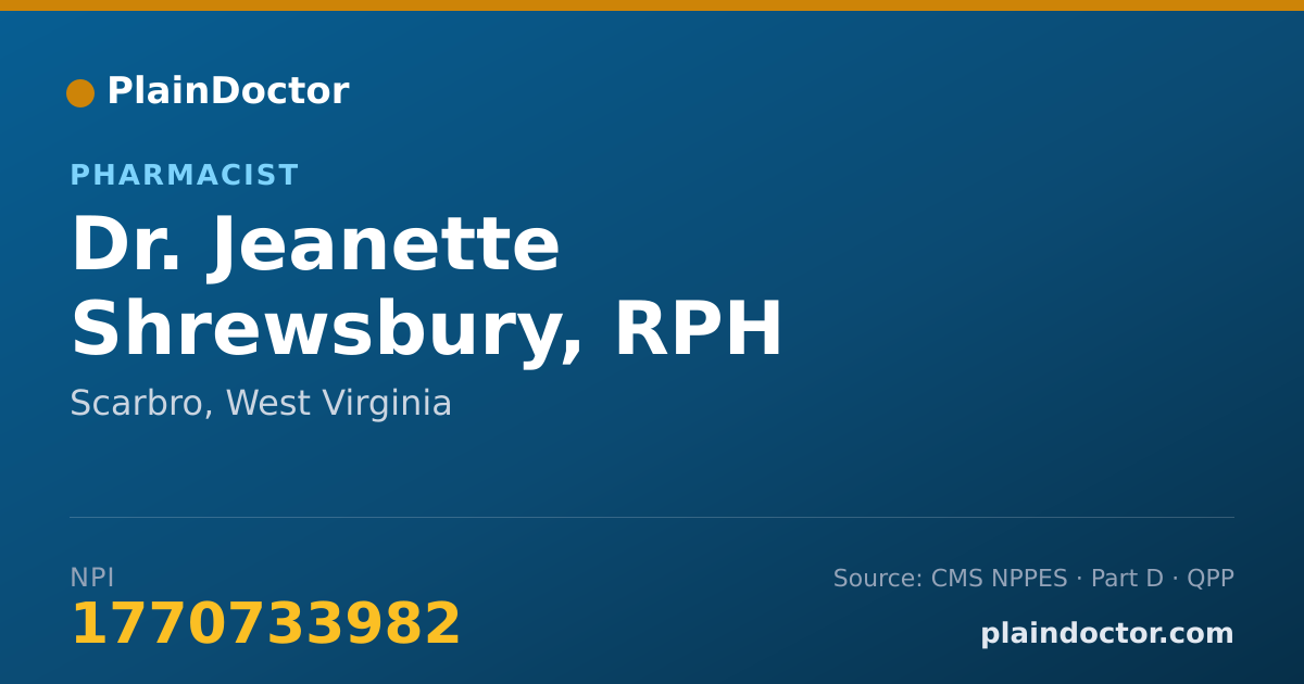 Shareable card for Jeanette Shrewsbury, RPH - Pharmacist, Scarbro, WV