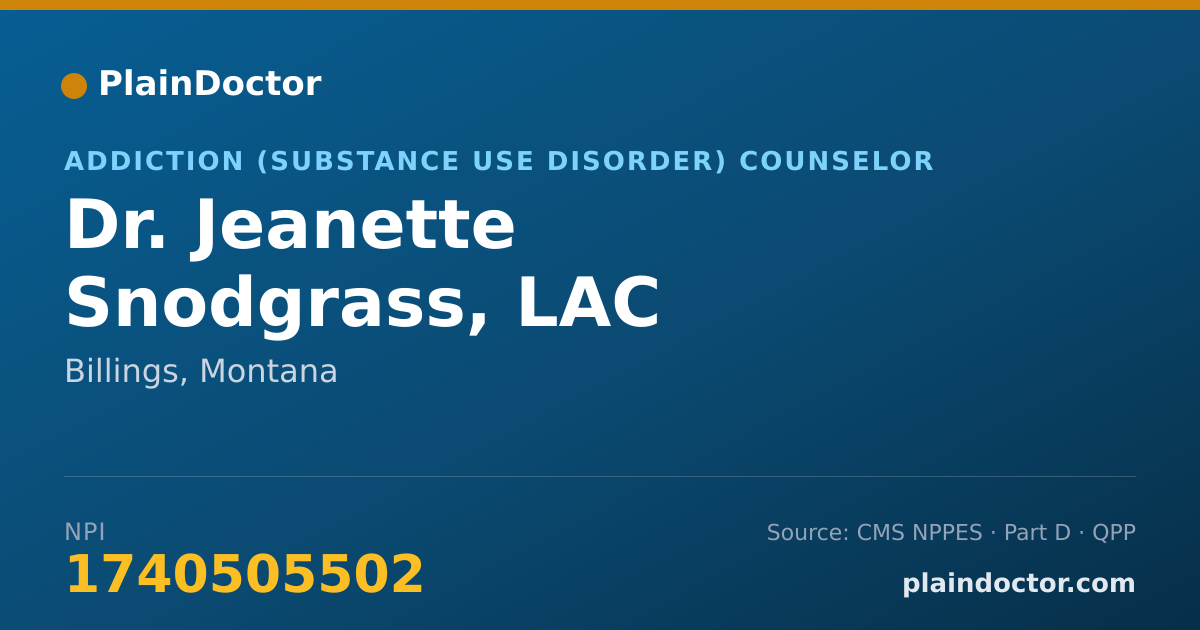 Shareable card for Jeanette Snodgrass, LAC - Addiction (Substance Use Disorder) Counselor, Billings, MT