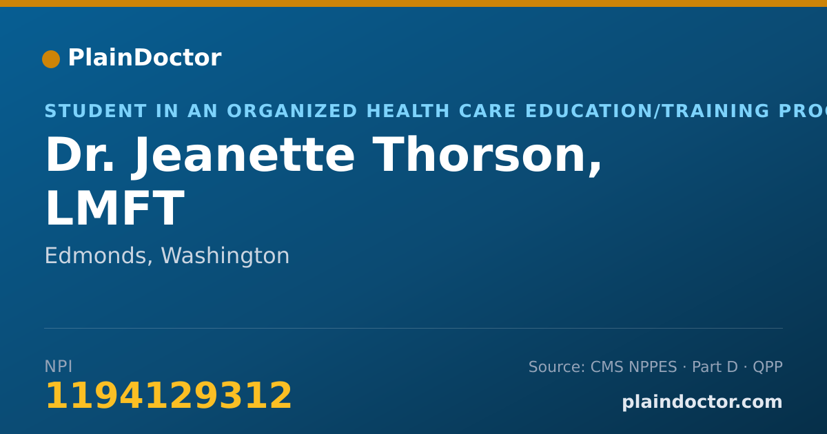Shareable card for Jeanette Thorson, LMFT - Student in an Organized Health Care Education/Training Program, Edmonds, WA
