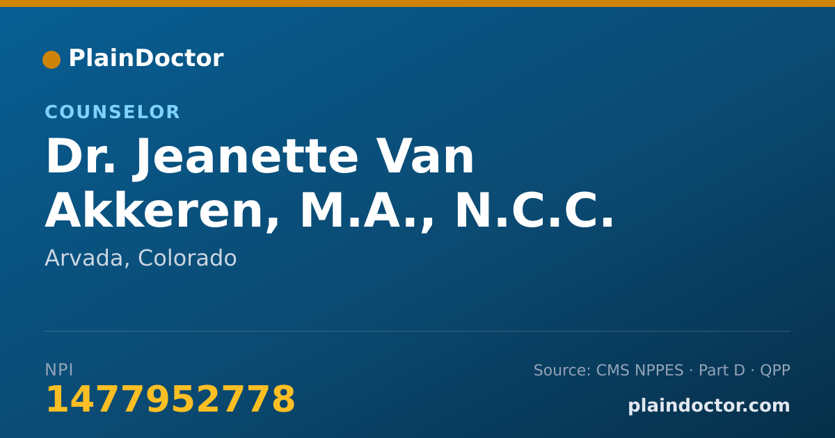 Shareable card for Jeanette Van Akkeren, M.A., N.C.C. - Counselor, Arvada, CO