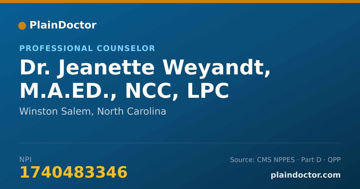 Shareable card for Jeanette Weyandt, M.A.ED., NCC, LPC - Professional Counselor, Winston Salem, NC