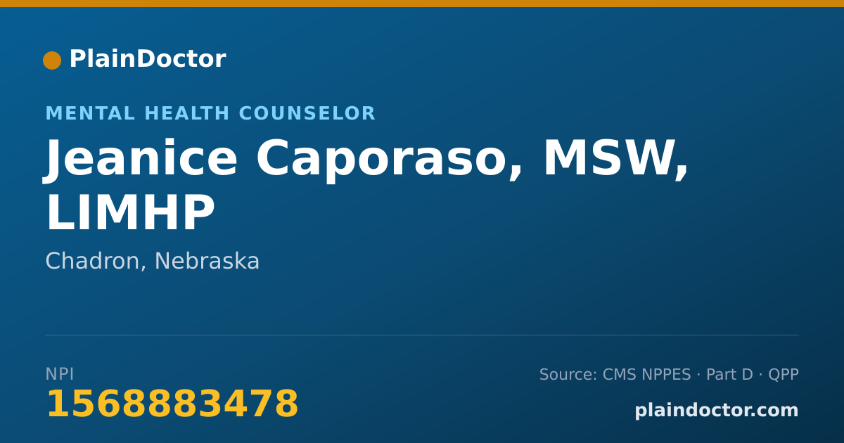 Shareable card for Jeanice Caporaso, MSW, LIMHP - Mental Health Counselor, Chadron, NE