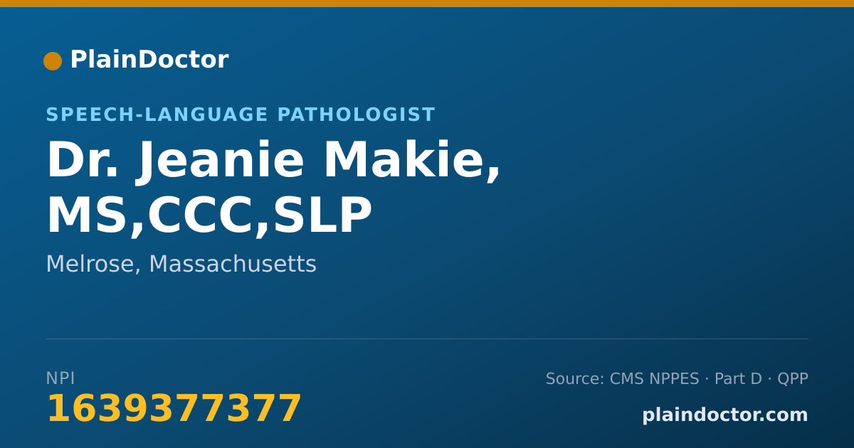 Shareable card for Jeanie Makie, MS,CCC,SLP - Speech-Language Pathologist, Melrose, MA