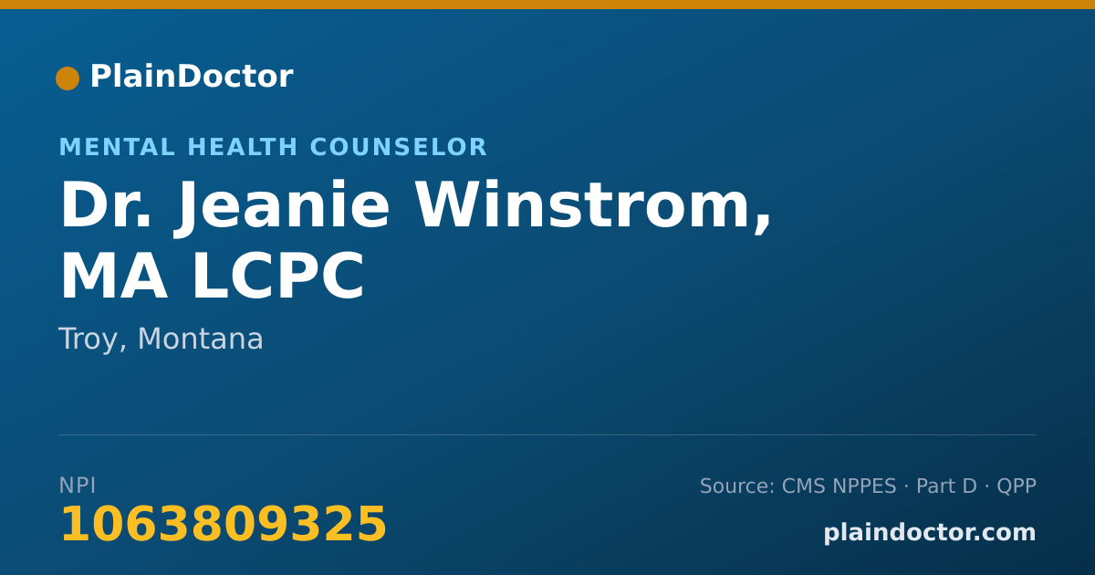Shareable card for Jeanie Winstrom, MA LCPC - Mental Health Counselor, Troy, MT