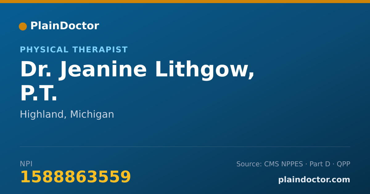 Shareable card for Jeanine Lithgow, P.T. - Physical Therapist, Highland, MI