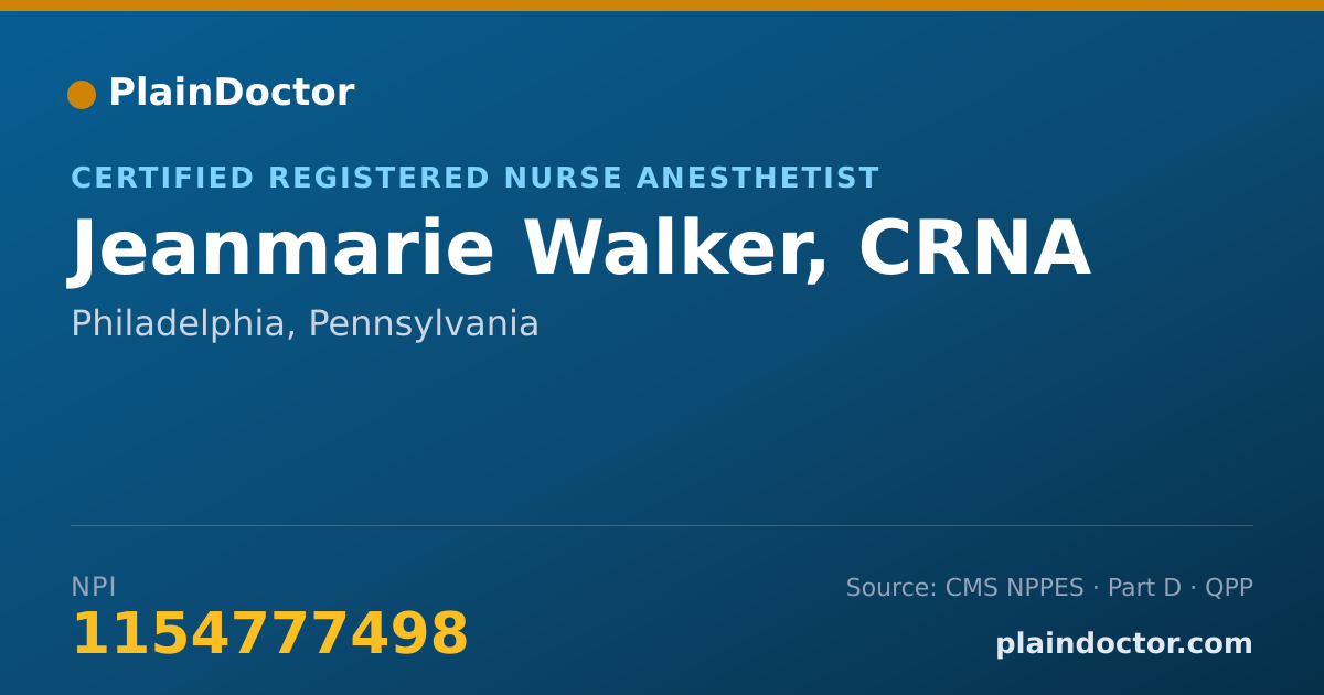 Shareable card for Jeanmarie Walker, CRNA - Certified Registered Nurse Anesthetist, Philadelphia, PA