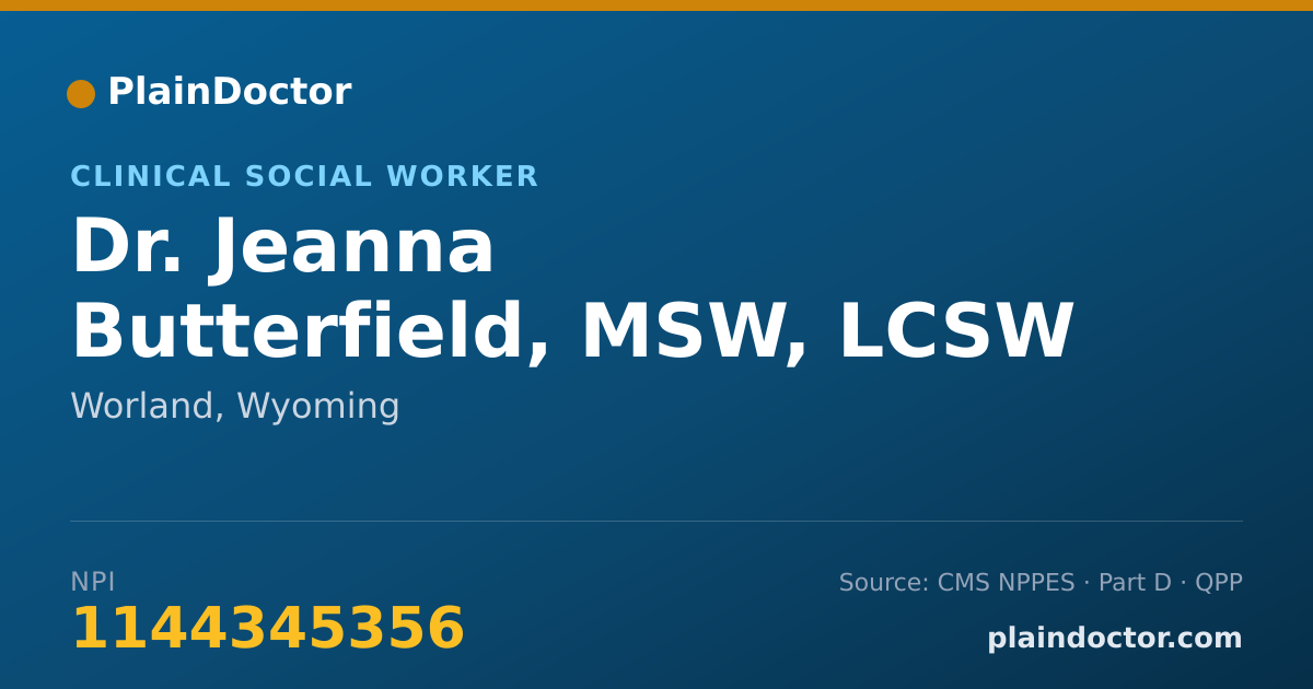 Shareable card for Jeanna Butterfield, MSW, LCSW - Clinical Social Worker, Worland, WY