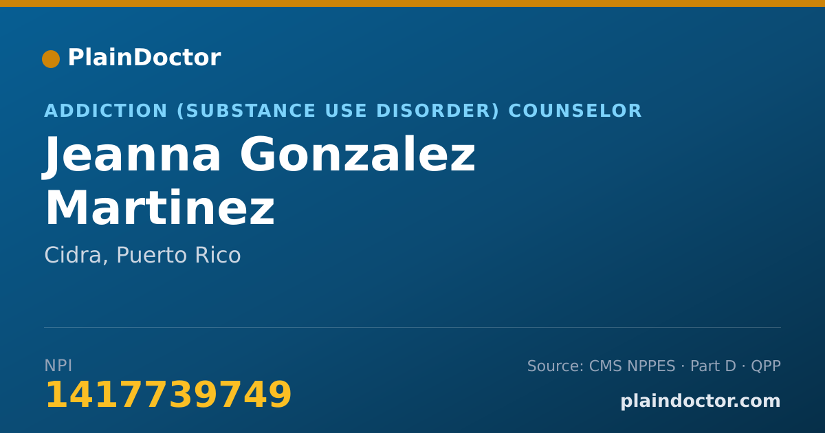 Shareable card for Jeanna Gonzalez Martinez - Addiction (Substance Use Disorder) Counselor, Cidra, PR