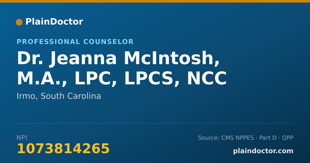 Shareable card for Jeanna McIntosh, M.A., LPC, LPCS, NCC - Professional Counselor, Irmo, SC