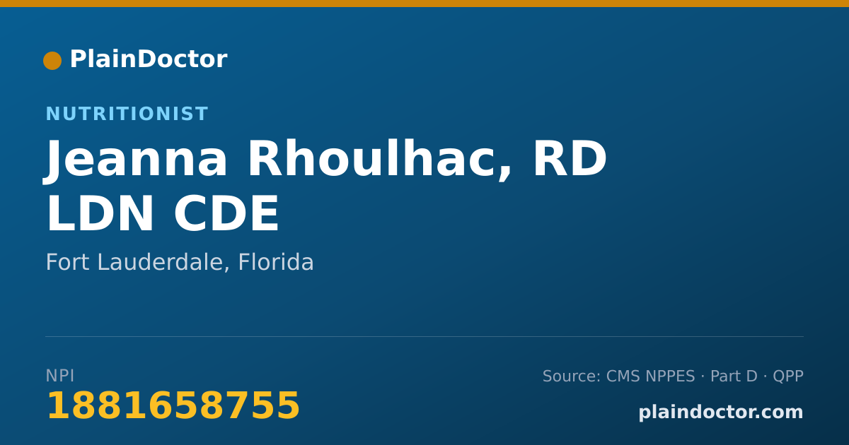 Shareable card for Jeanna Rhoulhac, RD LDN CDE - Nutritionist, Fort Lauderdale, FL