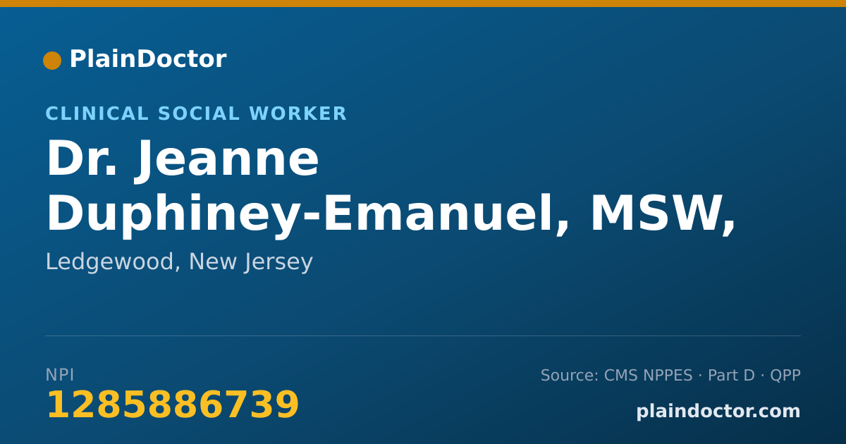 Shareable card for Jeanne Duphiney-Emanuel, MSW, LCSW - Clinical Social Worker, Ledgewood, NJ