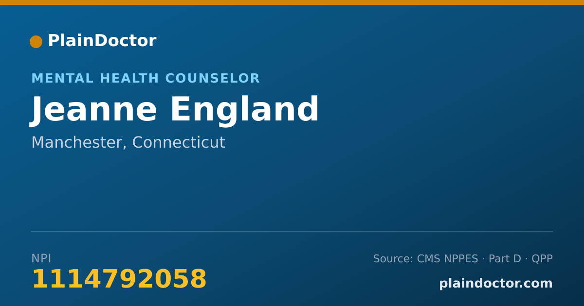 Shareable card for Jeanne England - Mental Health Counselor, Manchester, CT