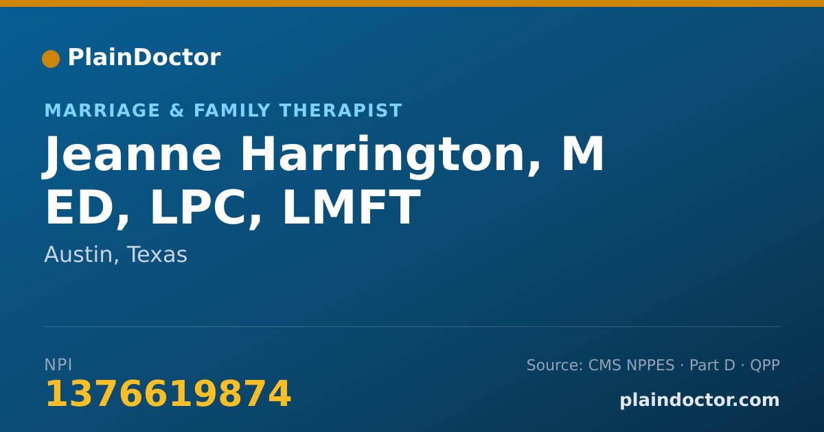 Shareable card for Jeanne Harrington, M ED, LPC, LMFT - Marriage & Family Therapist, Austin, TX