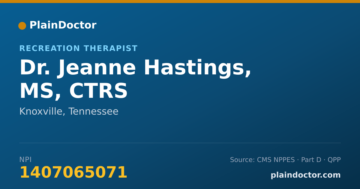 Shareable card for Jeanne Hastings, MS, CTRS - Recreation Therapist, Knoxville, TN