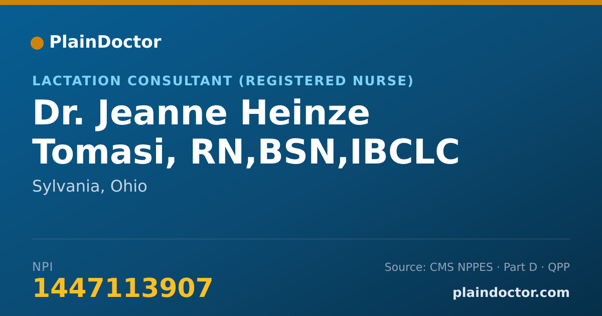 Shareable card for Jeanne Heinze Tomasi, RN,BSN,IBCLC - Lactation Consultant (Registered Nurse), Sylvania, OH