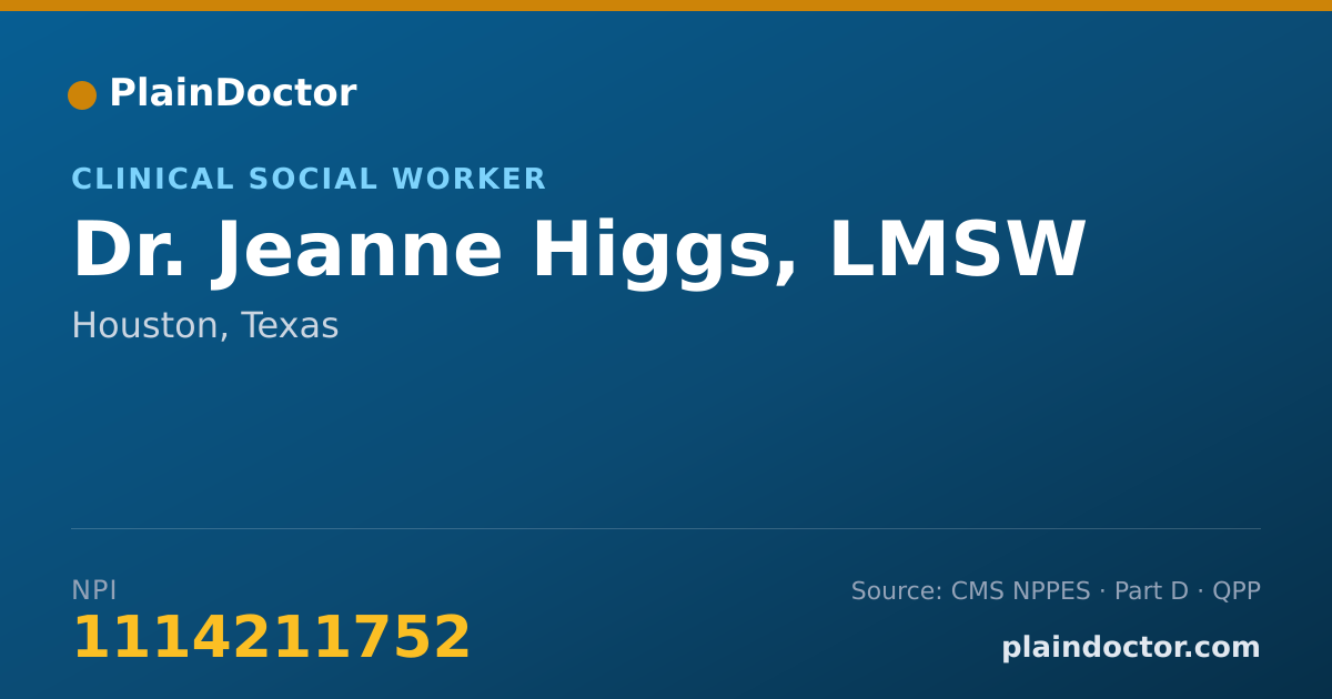 Shareable card for Jeanne Higgs, LMSW - Clinical Social Worker, Houston, TX