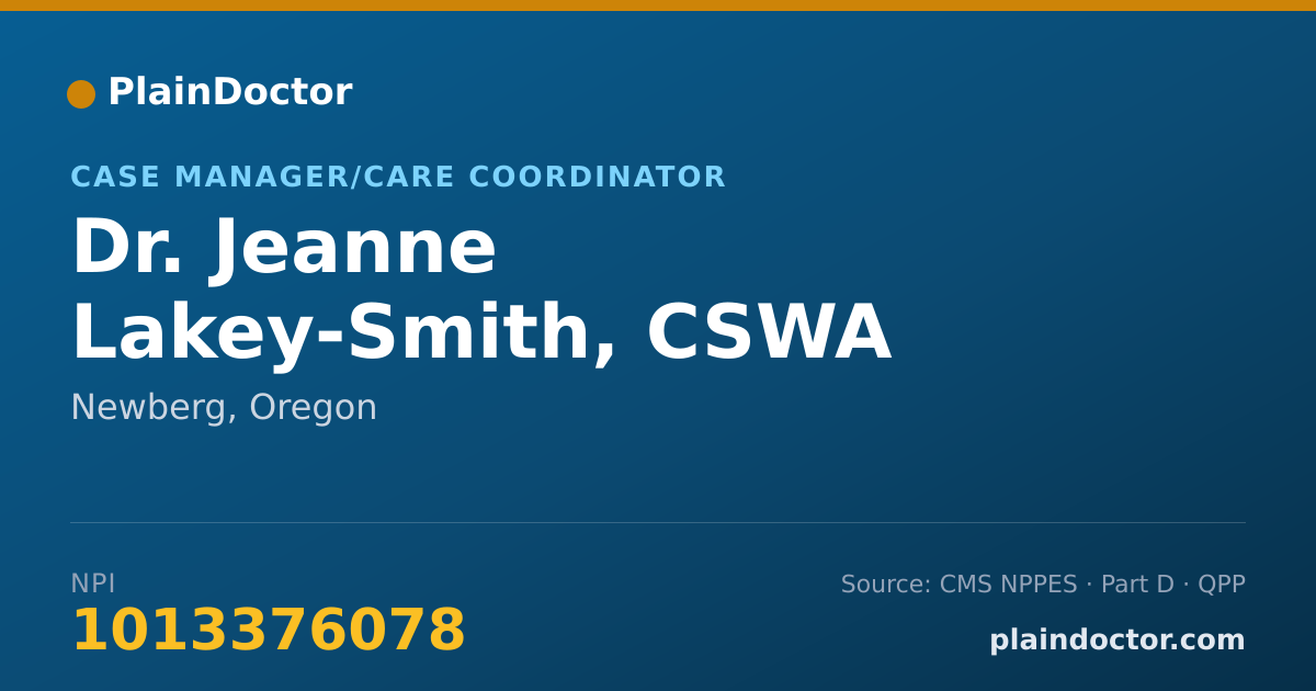Shareable card for Jeanne Lakey-Smith, CSWA - Case Manager/Care Coordinator, Newberg, OR