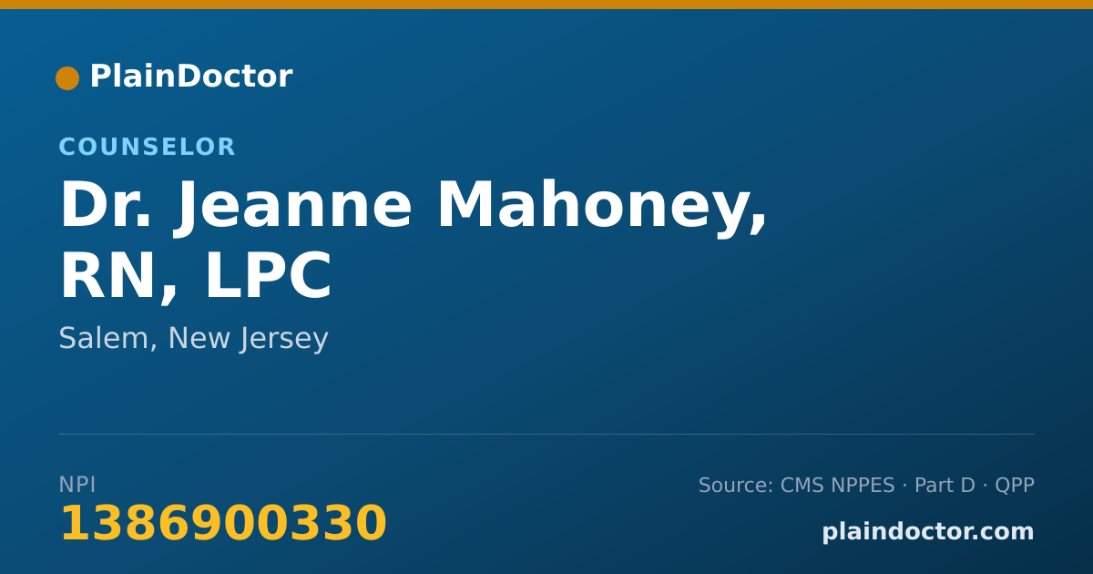 Shareable card for Jeanne Mahoney, RN, LPC - Counselor, Salem, NJ