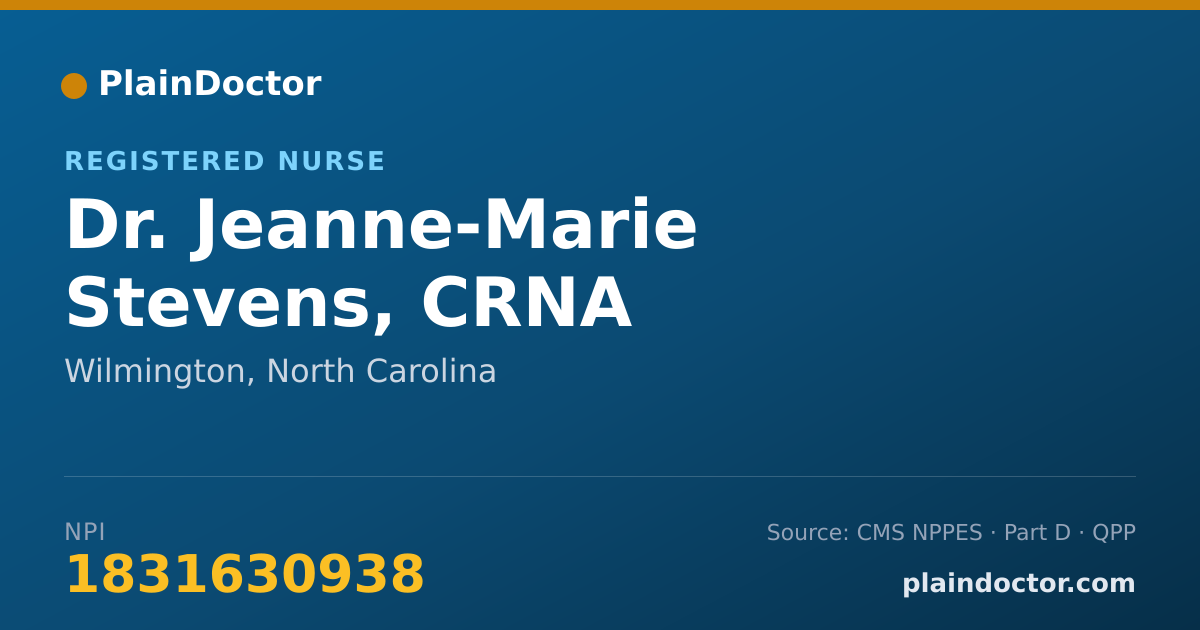Shareable card for Jeanne-Marie Stevens, CRNA - Registered Nurse, Wilmington, NC