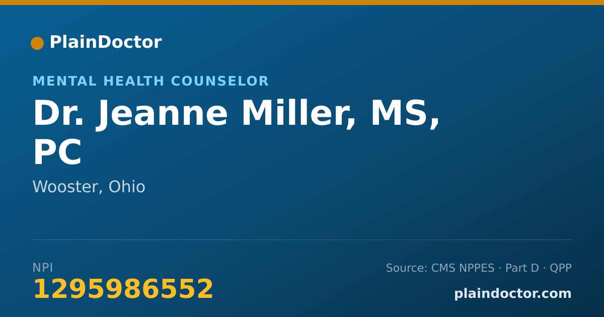 Shareable card for Jeanne Miller, MS, PC - Mental Health Counselor, Wooster, OH