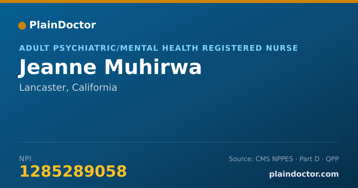 Shareable card for Jeanne Muhirwa - Adult Psychiatric/Mental Health Registered Nurse, Lancaster, CA