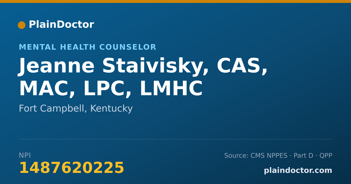 Shareable card for Jeanne Staivisky, CAS, MAC, LPC, LMHC - Mental Health Counselor, Fort Campbell, KY