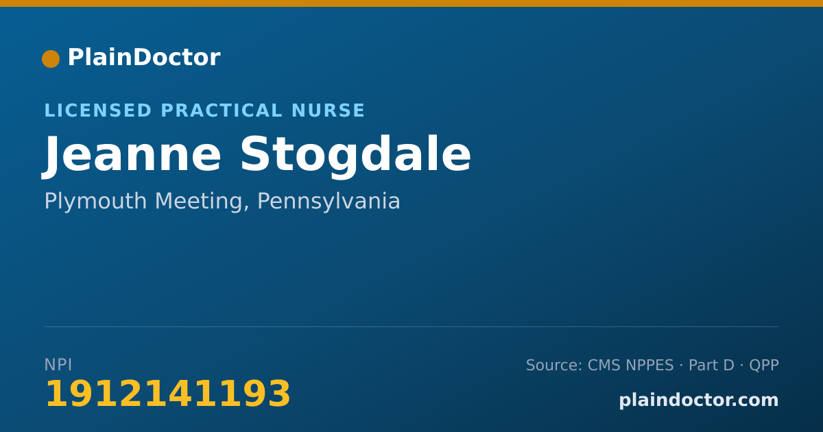 Shareable card for Jeanne Stogdale - Licensed Practical Nurse, Plymouth Meeting, PA