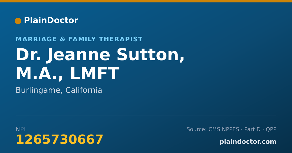 Shareable card for Jeanne Sutton, M.A., LMFT - Marriage & Family Therapist, Burlingame, CA