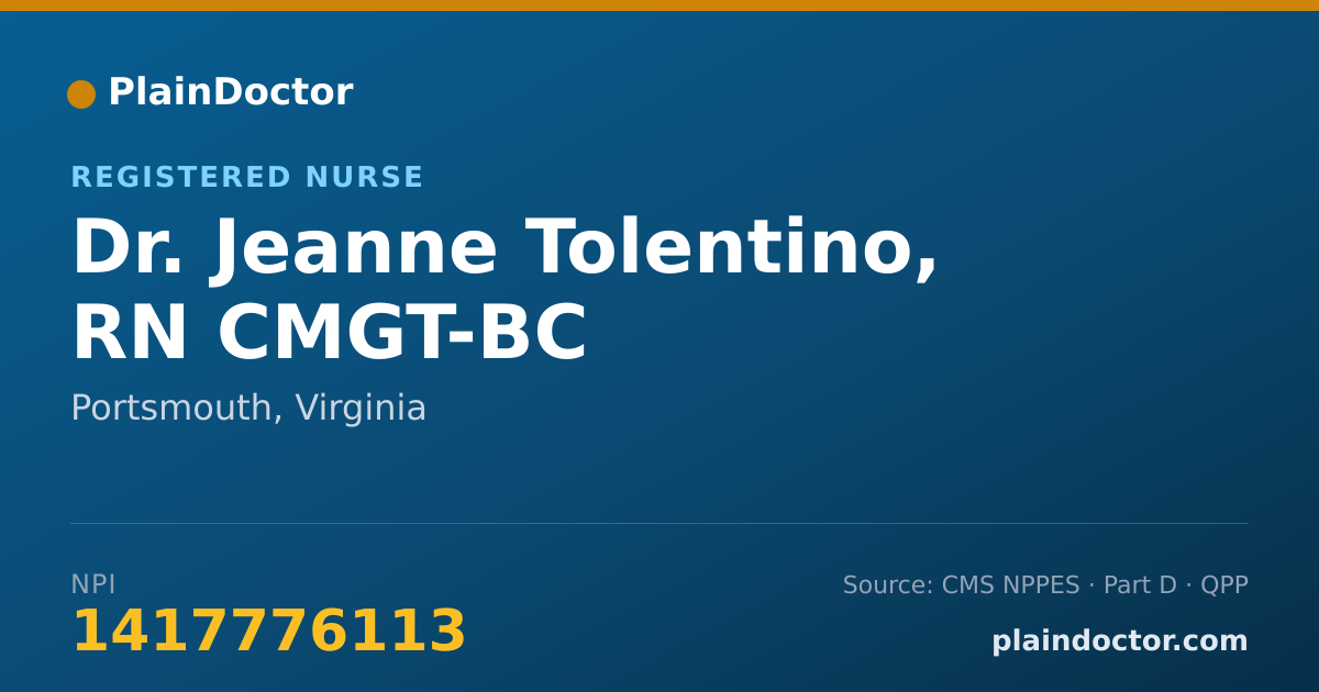 Shareable card for Jeanne Tolentino, RN CMGT-BC - Registered Nurse, Portsmouth, VA