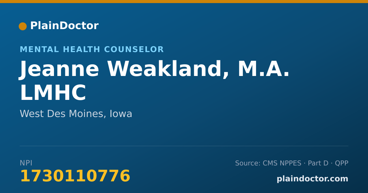 Shareable card for Jeanne Weakland, M.A. LMHC - Mental Health Counselor, West Des Moines, IA