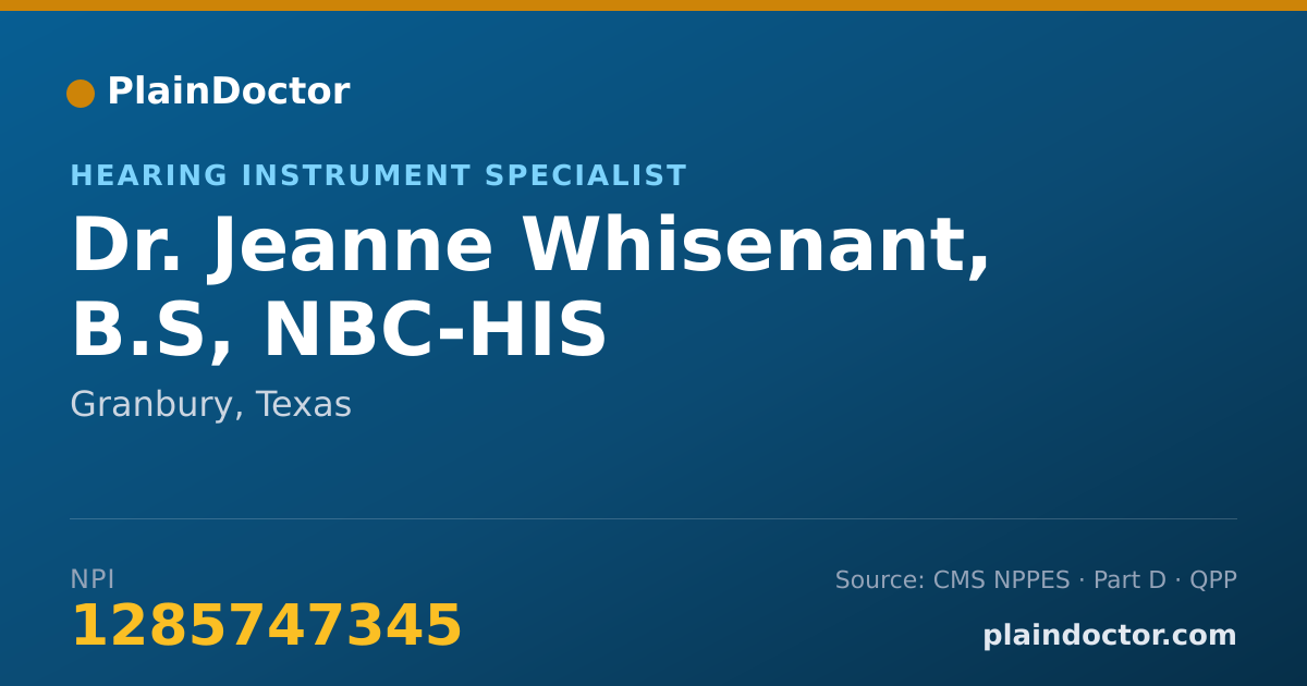 Shareable card for Jeanne Whisenant, B.S, NBC-HIS - Hearing Instrument Specialist, Granbury, TX