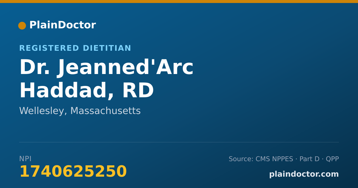 Shareable card for Jeanned'Arc Haddad, RD - Registered Dietitian, Wellesley, MA